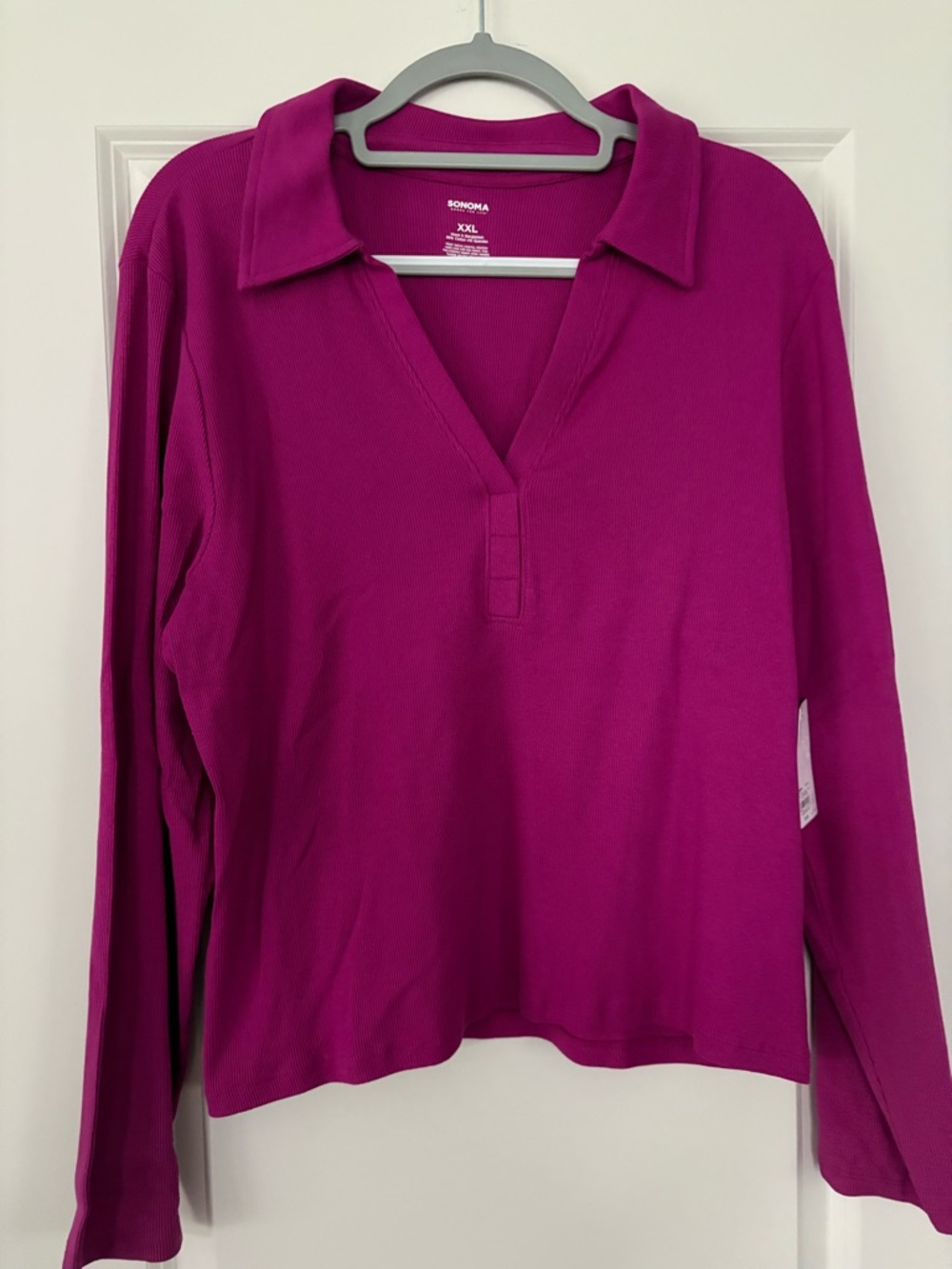 Sonoma Bright Fuchsia Long-Sleeve Polo Top - Women's XXL